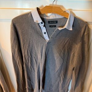 Massimo Dutti Gray Shirt with Blue Striped Collar